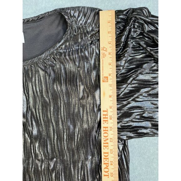 Laundry by Shelli Segal Metallic Crinkle Elastic Waist Blouse Lined Size Medium - Picture 9 of 13